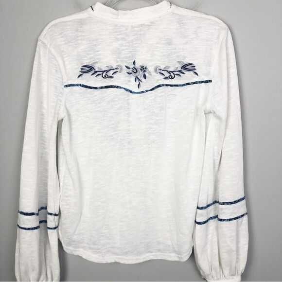FREE PEOPLE | Sundance Kid White Blue Embroidered Henley Top Women’s Size Small - Picture 12 of 13